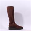 Miss Elastic Platform Wedge Long Boot - Brown Stretch